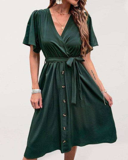 Elegant Elbow Sleeve Wrap Dress for a Timeless Sophisticated Look