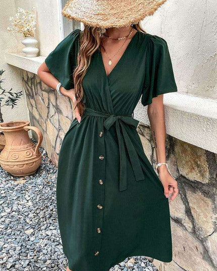Elegant Elbow Sleeve Wrap Dress for a Timeless Sophisticated Look