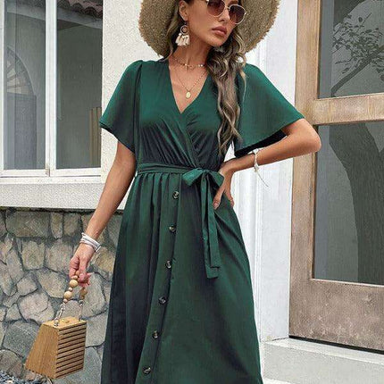 Elegant Elbow Sleeve Wrap Dress for a Timeless Sophisticated Look