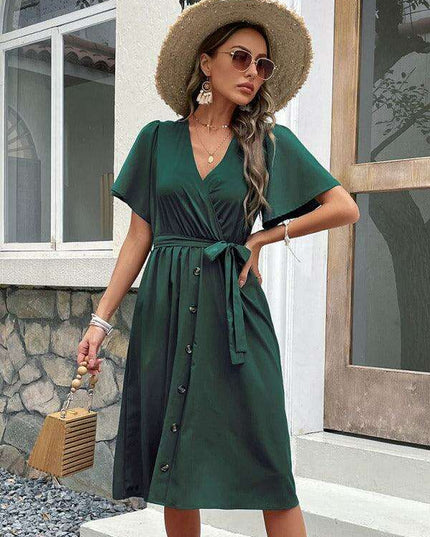 Elegant Elbow Sleeve Wrap Dress for a Timeless Sophisticated Look
