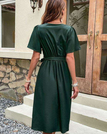 Elegant Elbow Sleeve Wrap Dress for a Timeless Sophisticated Look