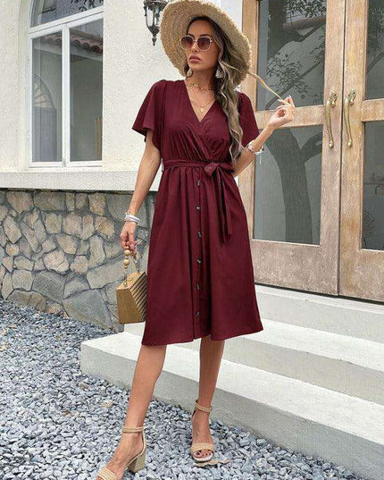Elegant Elbow Sleeve Wrap Dress for a Timeless Sophisticated Look