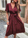 Women's Solid Color Surplice Faux Wrap Button-down Midi Dress-Clothing, Shoes & Accessories›Women›Clothing›Dresses›Casual-kakaclo-Wine Red-S-Très Elite