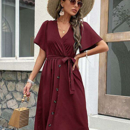 Elegant Elbow Sleeve Wrap Dress for a Timeless Sophisticated Look