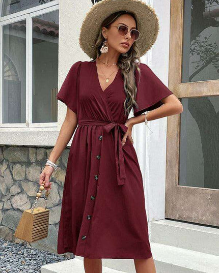 Elegant Elbow Sleeve Wrap Dress for a Timeless Sophisticated Look