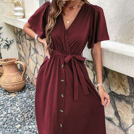 Elegant Elbow Sleeve Wrap Dress for a Timeless Sophisticated Look