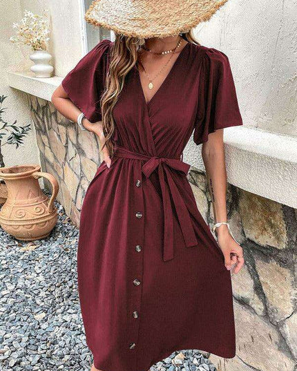 Elegant Elbow Sleeve Wrap Dress for a Timeless Sophisticated Look