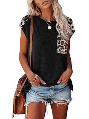 Women's Short Sleeve Tunic With Faux Animal Print Insets Top-kakaclo-Green-S-Très Elite
