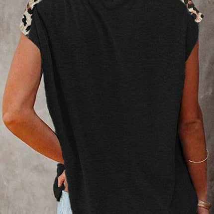 Safari Chic Women's Short Sleeve Tunic Top with Faux Animal Print Details