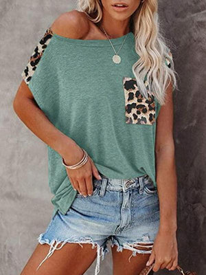 Women's Short Sleeve Tunic With Faux Animal Print Insets Top-kakaclo-Green-S-Très Elite
