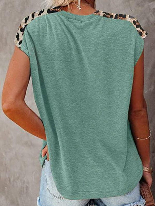 Women's Short Sleeve Tunic With Faux Animal Print Insets Top