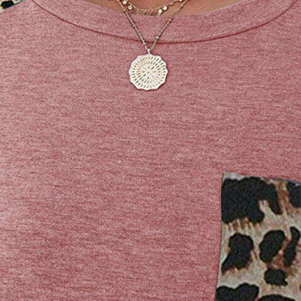 Safari Chic Women's Short Sleeve Tunic Top with Faux Animal Print Details