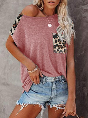 Women's Short Sleeve Tunic With Faux Animal Print Insets Top-kakaclo-Pink-S-Très Elite