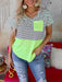 Leopard and Stripe Mixed Print Chest Pocket T-shirt for Women