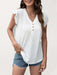 Flutter Sleeve Button Detail V-Neck Top - Women's Chic Summer Blouse