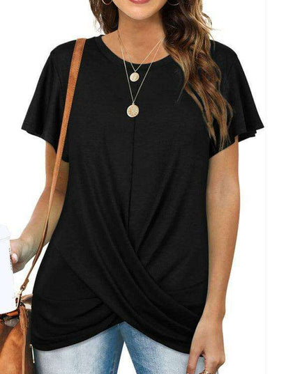 Elegant Twist-Front Crewneck Tee for Effortless Style