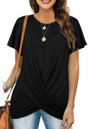 Elegant Twist-Front Crewneck Tee for Effortless Style