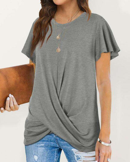 Elegant Twist-Front Crewneck Tee for Effortless Style