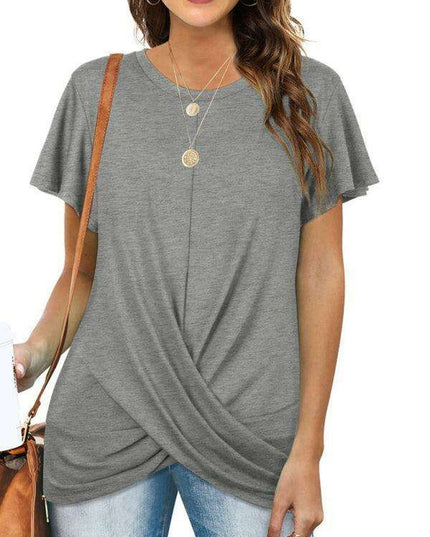 Elegant Twist-Front Crewneck Tee for Effortless Style