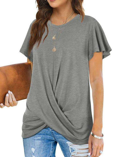 Elegant Twist-Front Crewneck Tee for Effortless Style