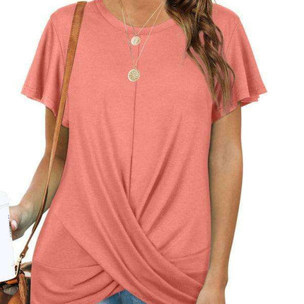 Elegant Twist-Front Crewneck Tee for Effortless Style