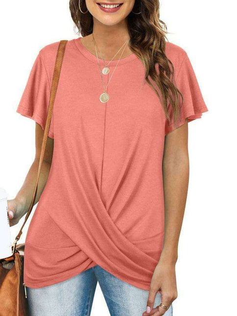 Elegant Twist-Front Crewneck Tee for Effortless Style