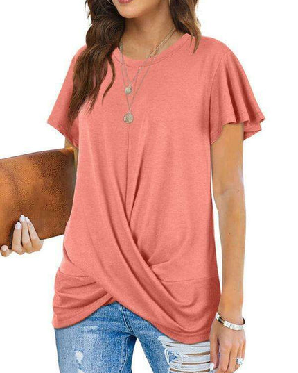 Elegant Twist-Front Crewneck Tee for Effortless Style