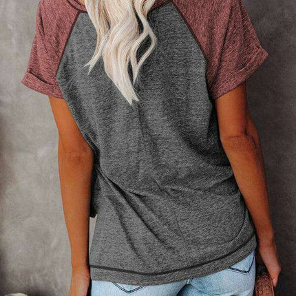 Stylish Colorblock Round Neck Women's T-Shirt for Effortless Chic