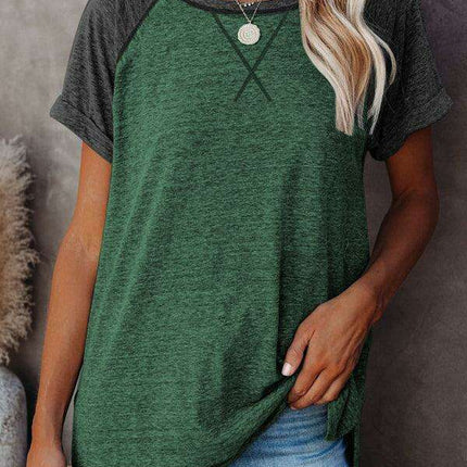 Stylish Colorblock Round Neck Women's T-Shirt for Effortless Chic