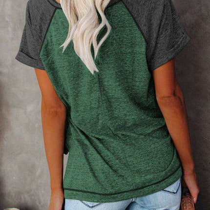 Stylish Colorblock Round Neck Women's T-Shirt for Effortless Chic