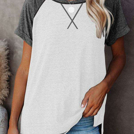 Stylish Colorblock Round Neck Women's T-Shirt for Effortless Chic
