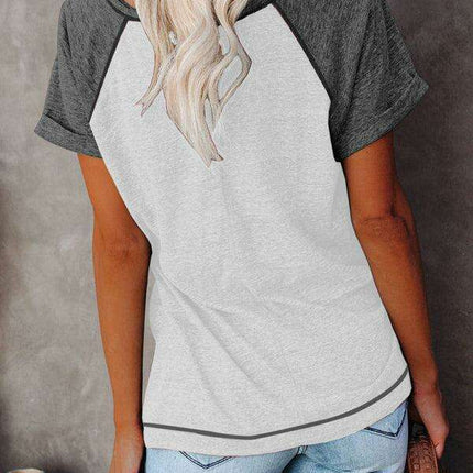 Stylish Colorblock Round Neck Women's T-Shirt for Effortless Chic