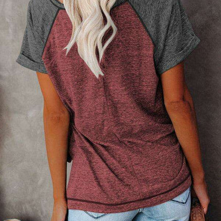 Stylish Colorblock Round Neck Women's T-Shirt for Effortless Chic
