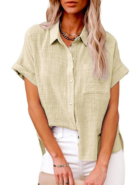 Jakoto | Women's Solid Color Button-up Blouse with Short Dolman Sleeves