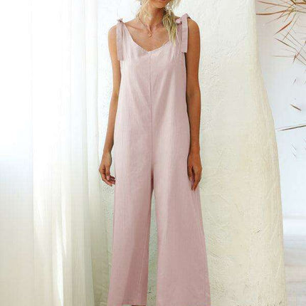 Stylish Cotton Jumpsuit with Tie-Shoulder Detail - Perfect for Summer Elegance