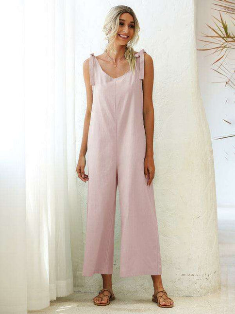 Stylish Cotton Jumpsuit with Tie-Shoulder Detail - Perfect for Summer Elegance