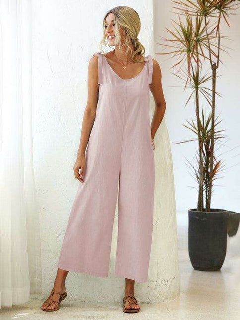 Stylish Cotton Jumpsuit with Tie-Shoulder Detail - Perfect for Summer Elegance