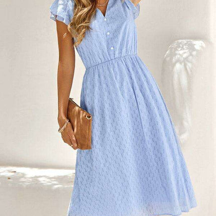 Euro-American V-Neck Cotton Dress with Waist Tie - Elevate Your Spring-Summer Style