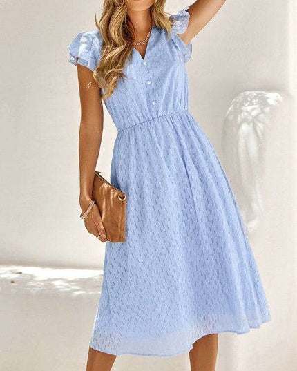 Euro-American V-Neck Cotton Dress with Waist Tie - Elevate Your Spring-Summer Style