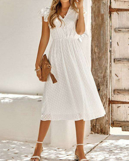 Euro-American V-Neck Cotton Dress with Waist Tie - Elevate Your Spring-Summer Style