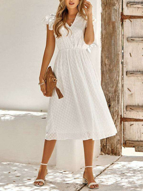 Euro-American V-Neck Cotton Dress with Waist Tie - Elevate Your Spring-Summer Style