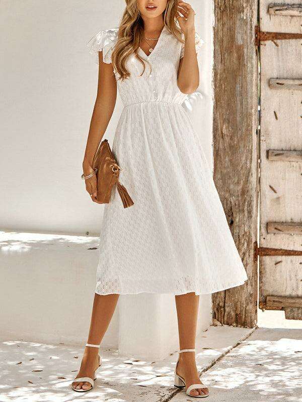 Euro-American V-Neck Cotton Dress with Waist Tie - Elevate Your Spring-Summer Style