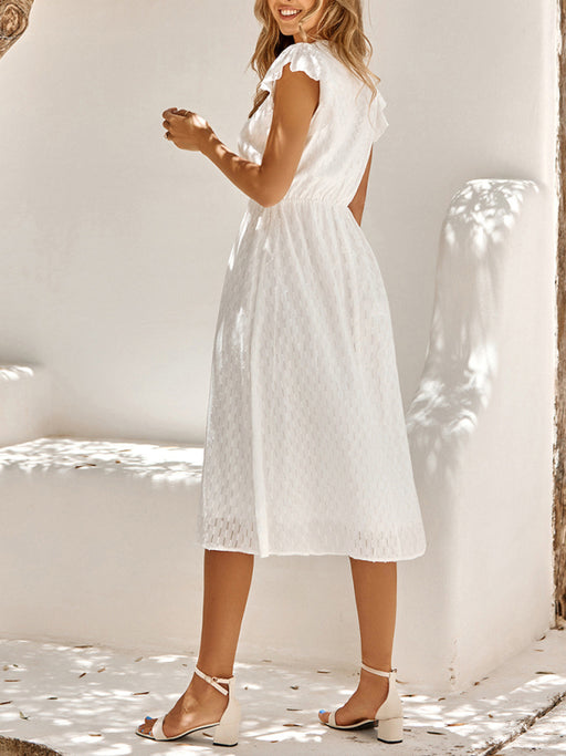 Vivid Euro-American V-Neck Cotton Dress with Waist Tie - Must-Have for Spring-Summer Fashion