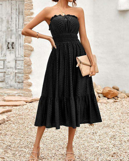 Elegant Strapless Taffeta Cocktail Dress with Lace Detailing for Women