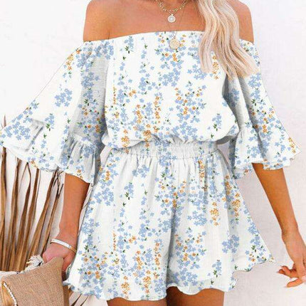 Elegant Off-The-Shoulder Seersucker Mesh Romper - Women's Lightweight Jumpsuit