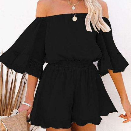 Elegant Off-The-Shoulder Seersucker Mesh Romper - Women's Lightweight Jumpsuit