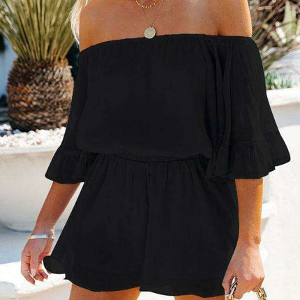 Elegant Off-The-Shoulder Seersucker Mesh Romper - Women's Lightweight Jumpsuit