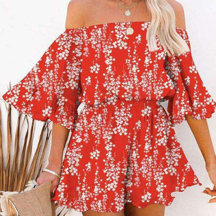 Elegant Off-The-Shoulder Seersucker Mesh Romper - Women's Lightweight Jumpsuit