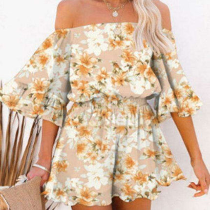 Elegant Off-The-Shoulder Seersucker Mesh Romper - Women's Lightweight Jumpsuit