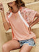 Flutter Sleeve Floral Print Tee with Contrast Panel for Women